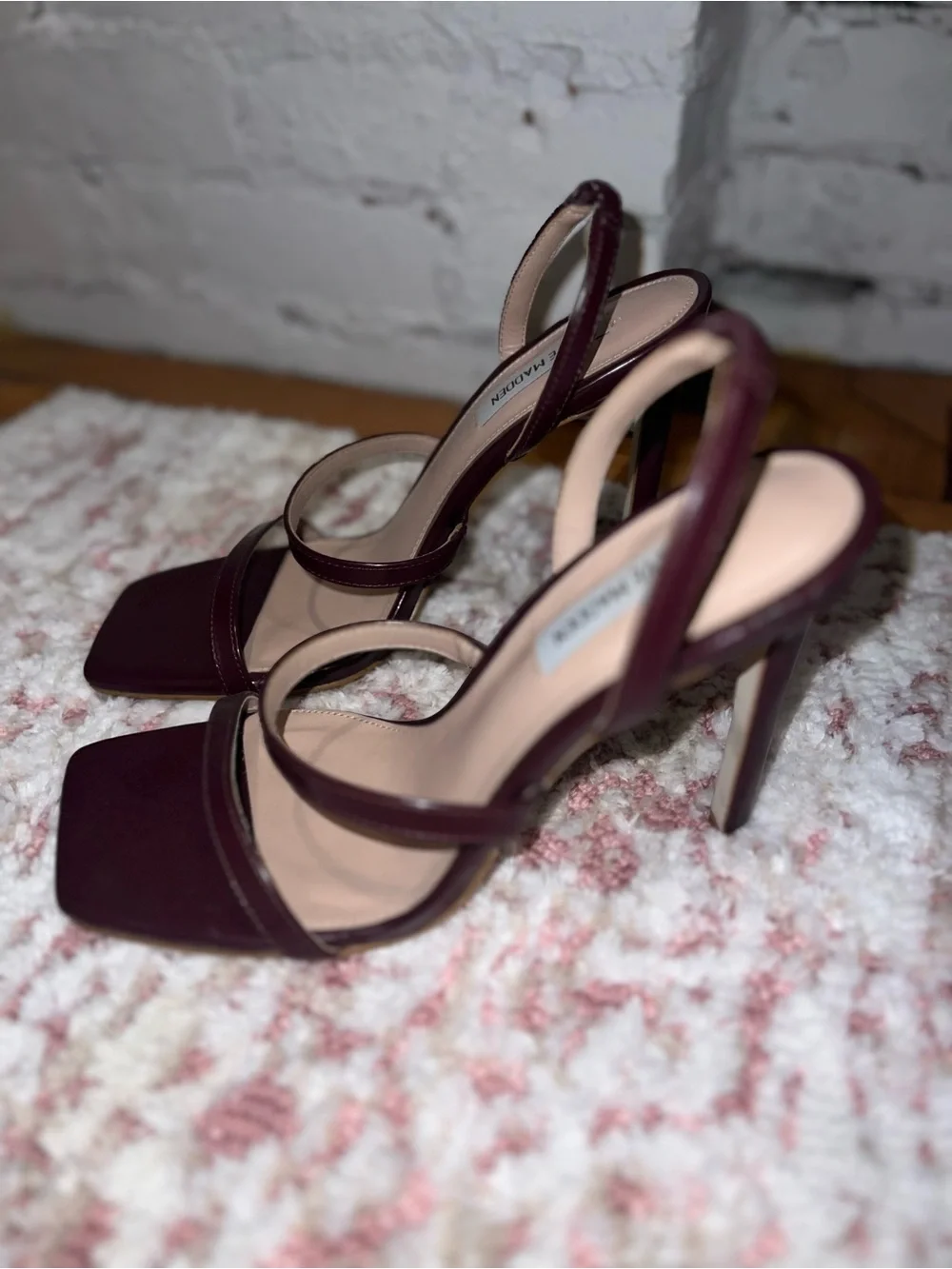 Steve Madden Burgundy Double-Strap Square-Toe Heels